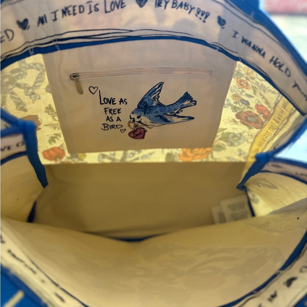 Brighton "NEW"   Large Blue and Cream Love Bird Tote - Picture 4 of 6